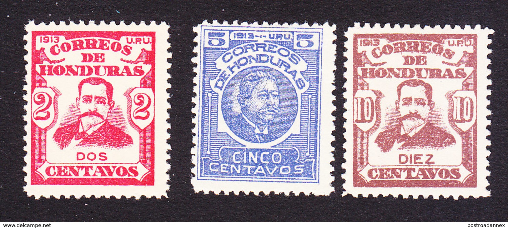 Honduras, Scott #152, 154, 157, Mint Hinged, Sierra, Bonilla, Issued 1913 - Honduras