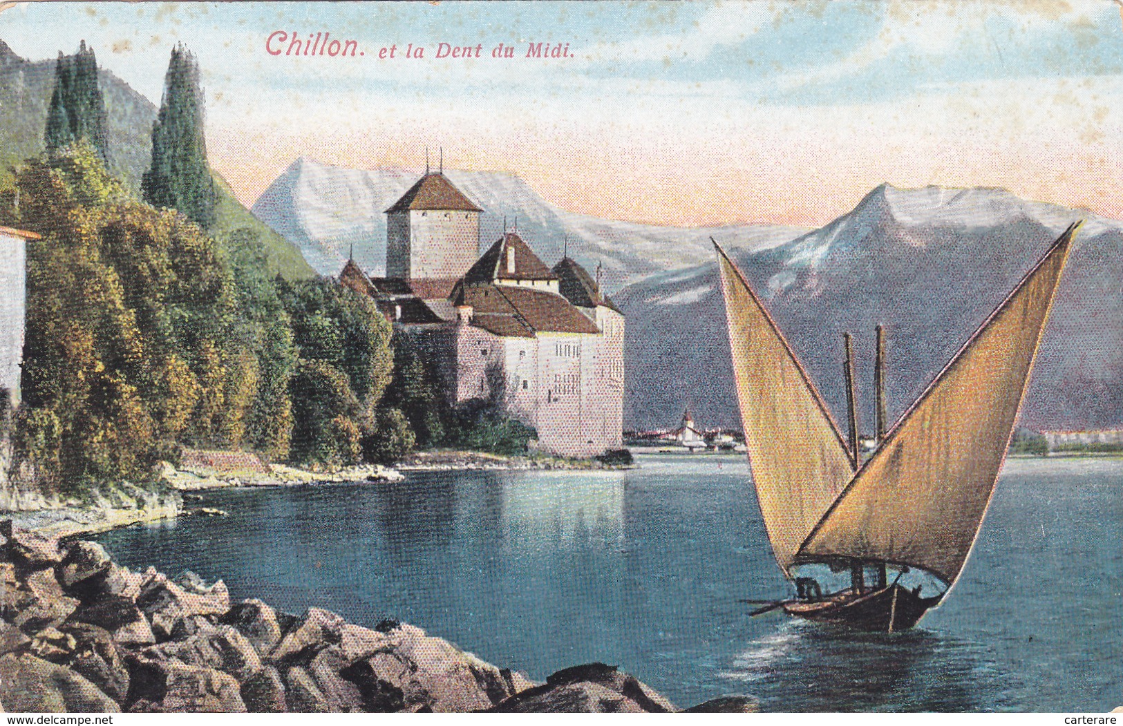 SUISSE,SWITZERLAND,SWISS, HELVETIA,SCHWEIZ,SVIZZERA ,MONTREUX EN 1911,VAUD,lac,chateau Chillon,voilier,bateau - Montreux