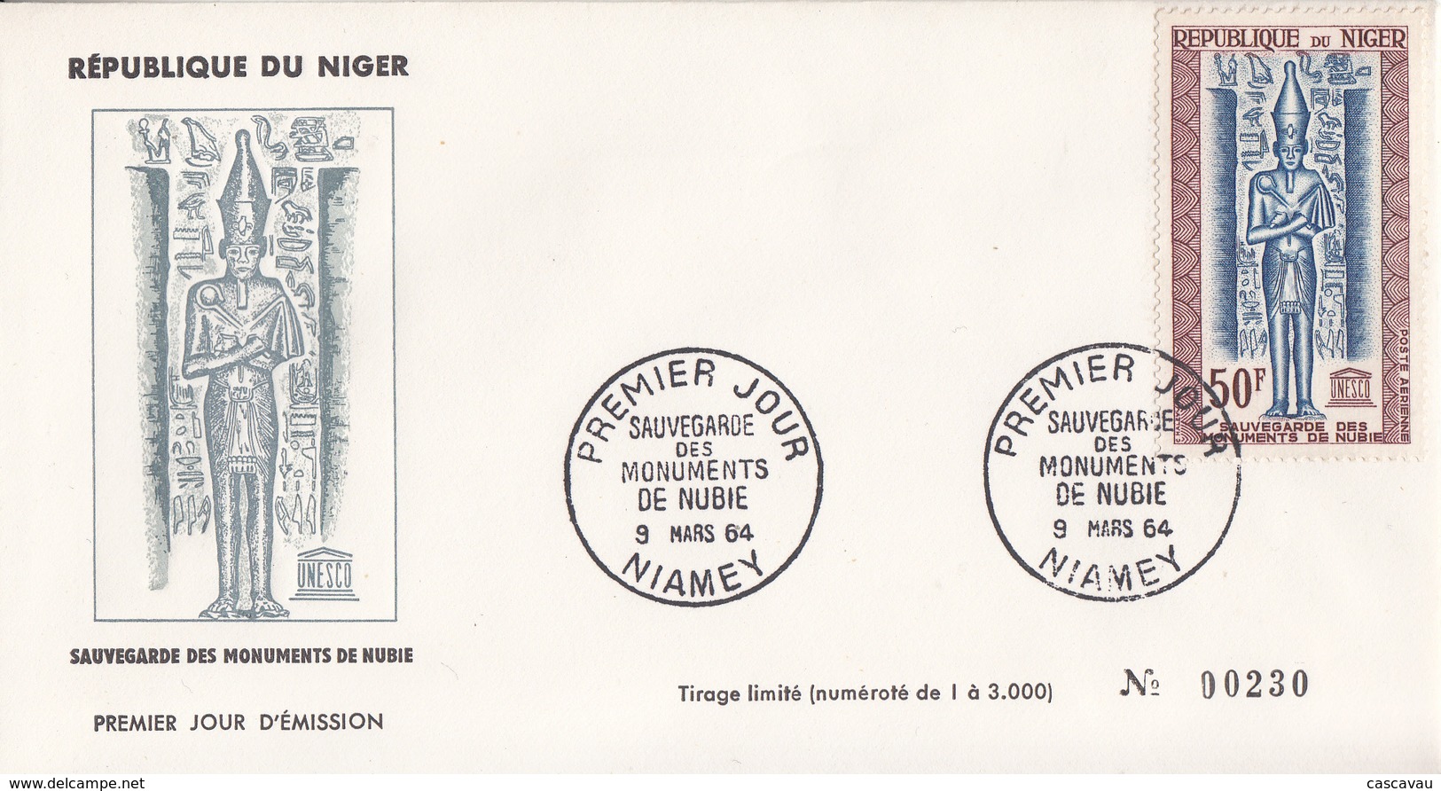 Enveloppe  FDC   1er  Jour   NIGER  Sauvegarde  Des  Monuments  De   Nubie   1963 - Aegyptologie