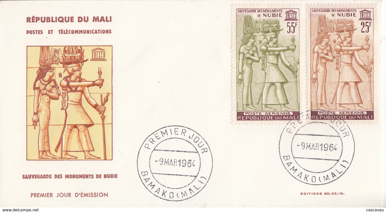 Enveloppe  FDC   1er  Jour   MALI  Sauvegarde  Des  Monuments  De   Nubie   1963 - Egyptologie