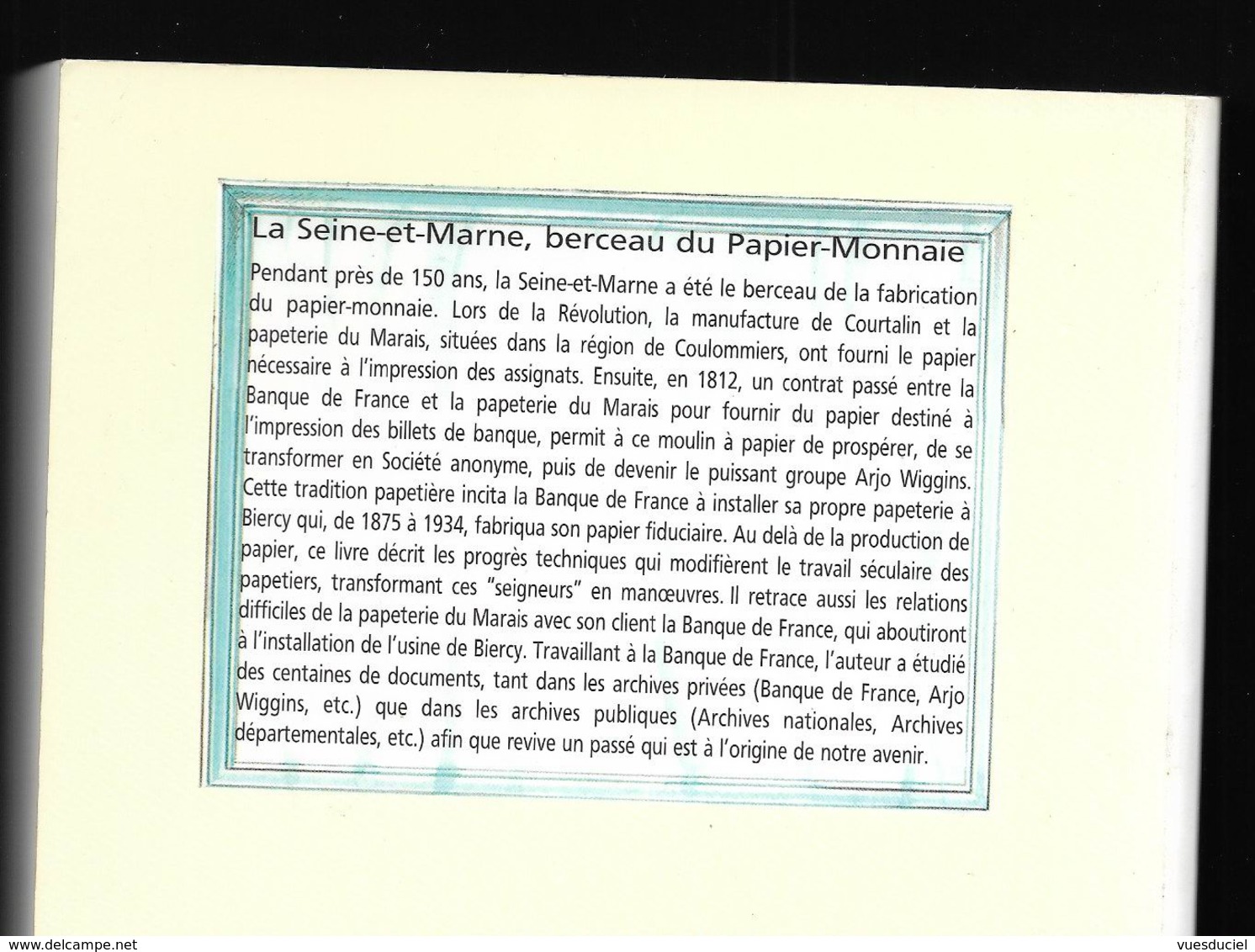 Livre La Seine Et Marne Berceau Du Papier Monnaie à Biercy ( La Ferté Sous Jouarre ) Courtalin Et Papeterie Du Marais - Livres & Logiciels