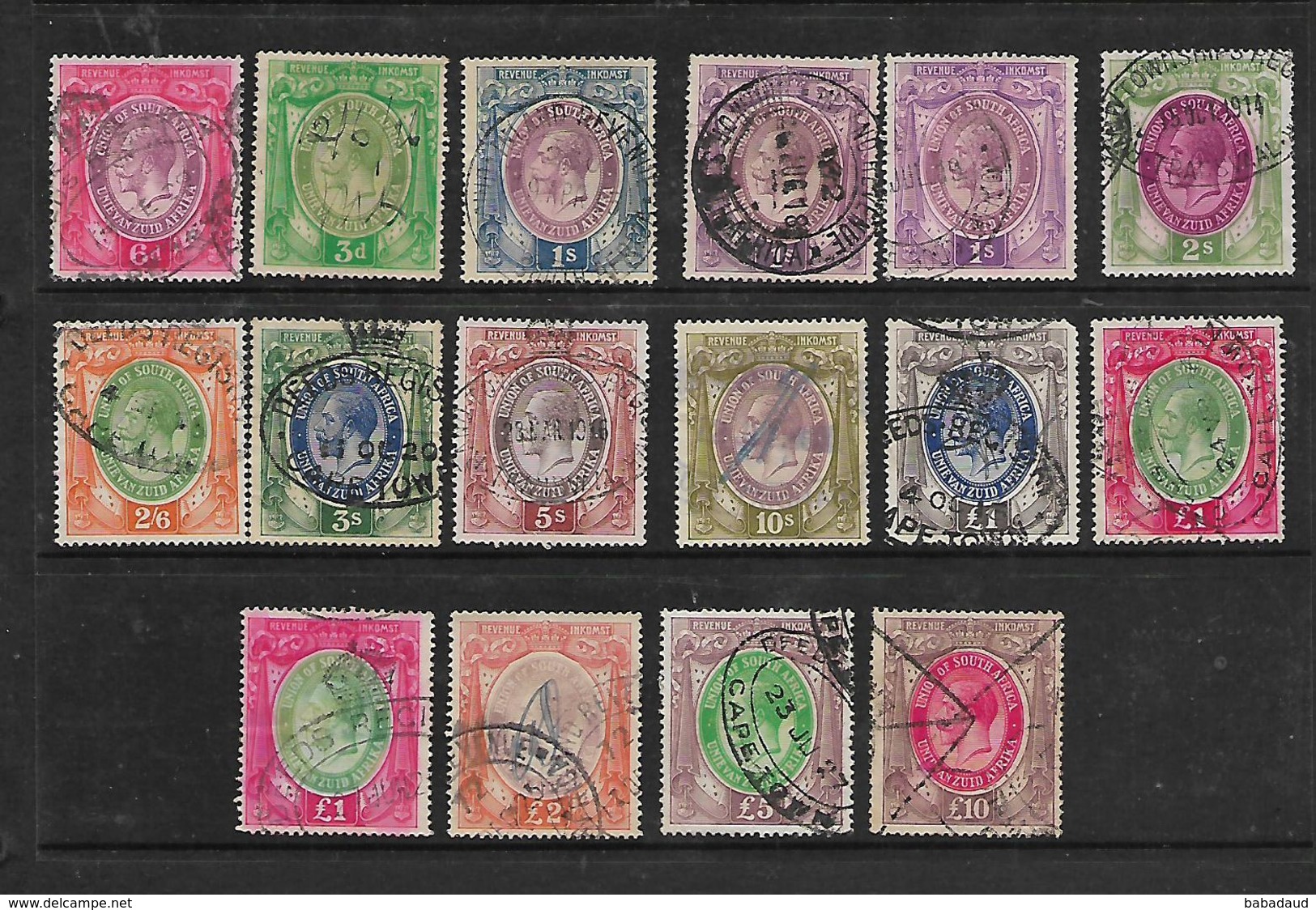 S.Africa, GVR Revenue Stamps 16 Values 3d To £10, Used - Oblitérés