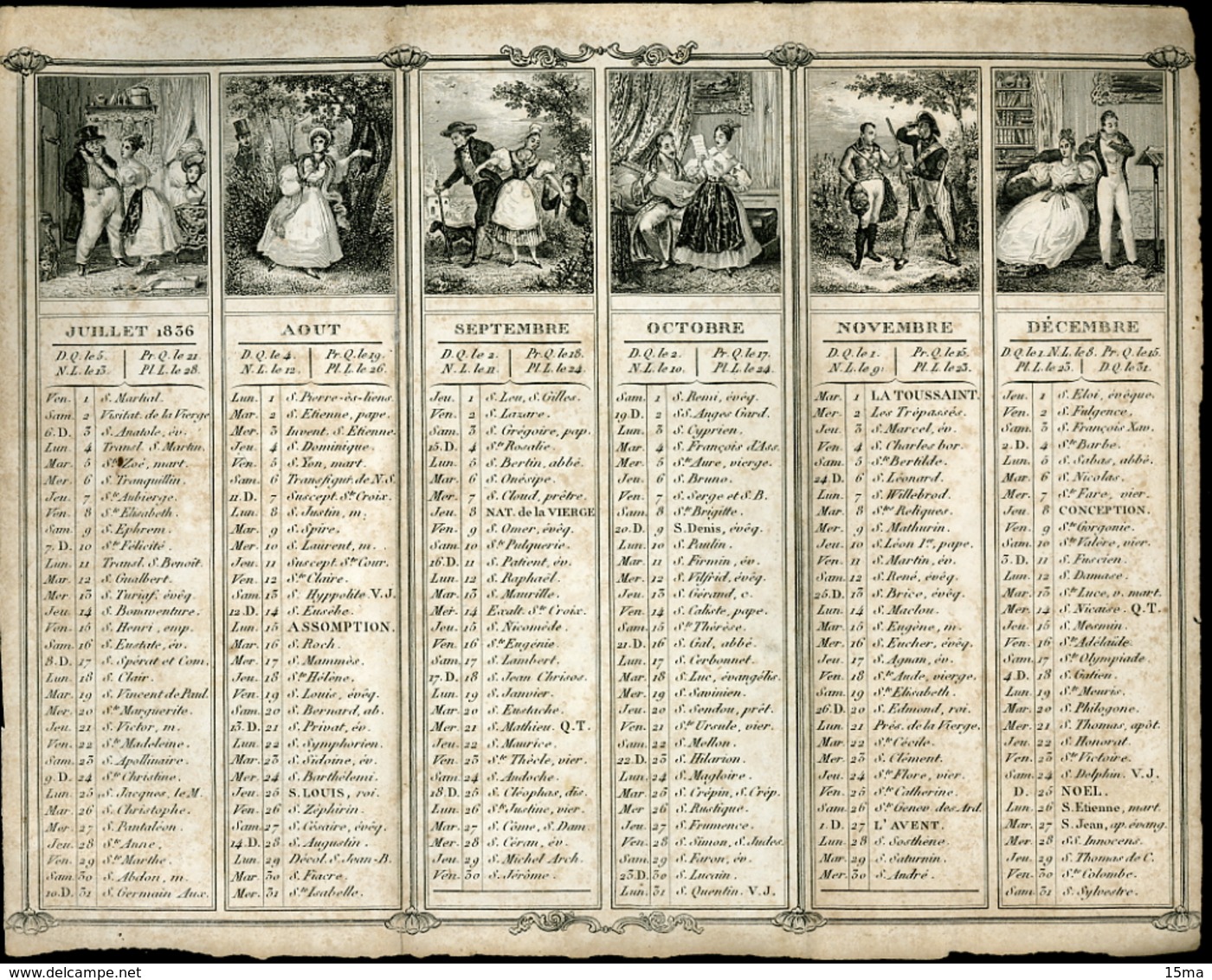 Calendrier 1836 Deux Feuilles 21x26 Cm - Autres & Non Classés