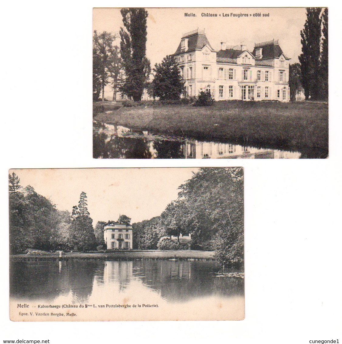 2 CPA MELLE 2 Châteaux : 1) Kalverhaege Château Du Baron Van Pottelsberghe De La Potterie / 2) Les Fougères - Melle