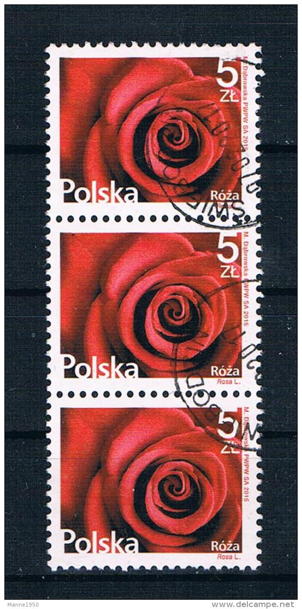 Polen 2015 Blumen Mi.Nr. 4789 3er Streifen Gestempelt - Gebraucht