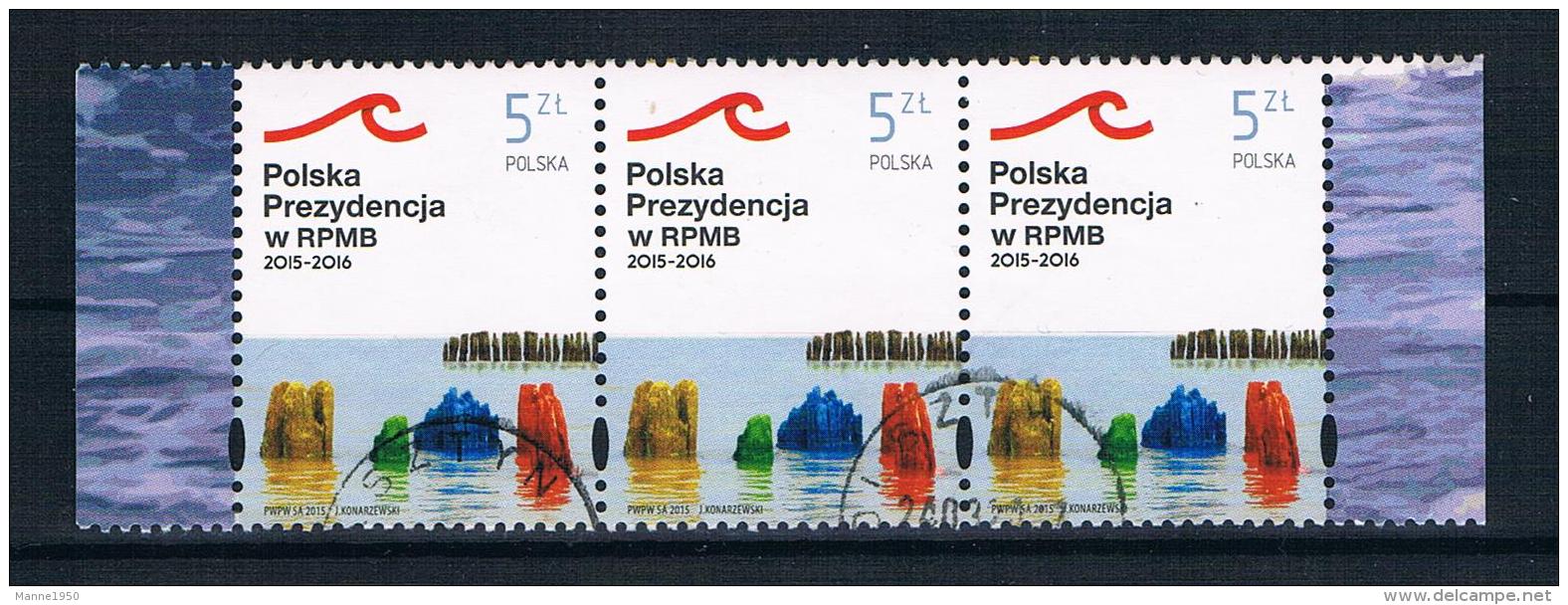 Polen 2015 Mi.Nr. 4776 3er Streifen Gestempelt - Used Stamps