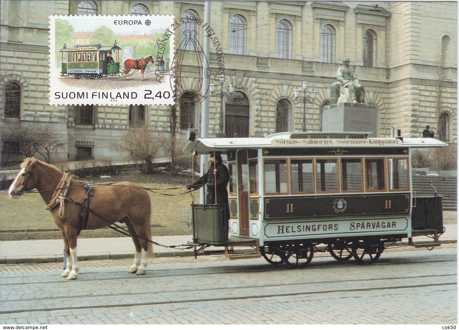 FINLAND, Europa CEPT Tramway, Horse Maximum Card 1988 - Mi# 1052 - Maximumkarten (MC)