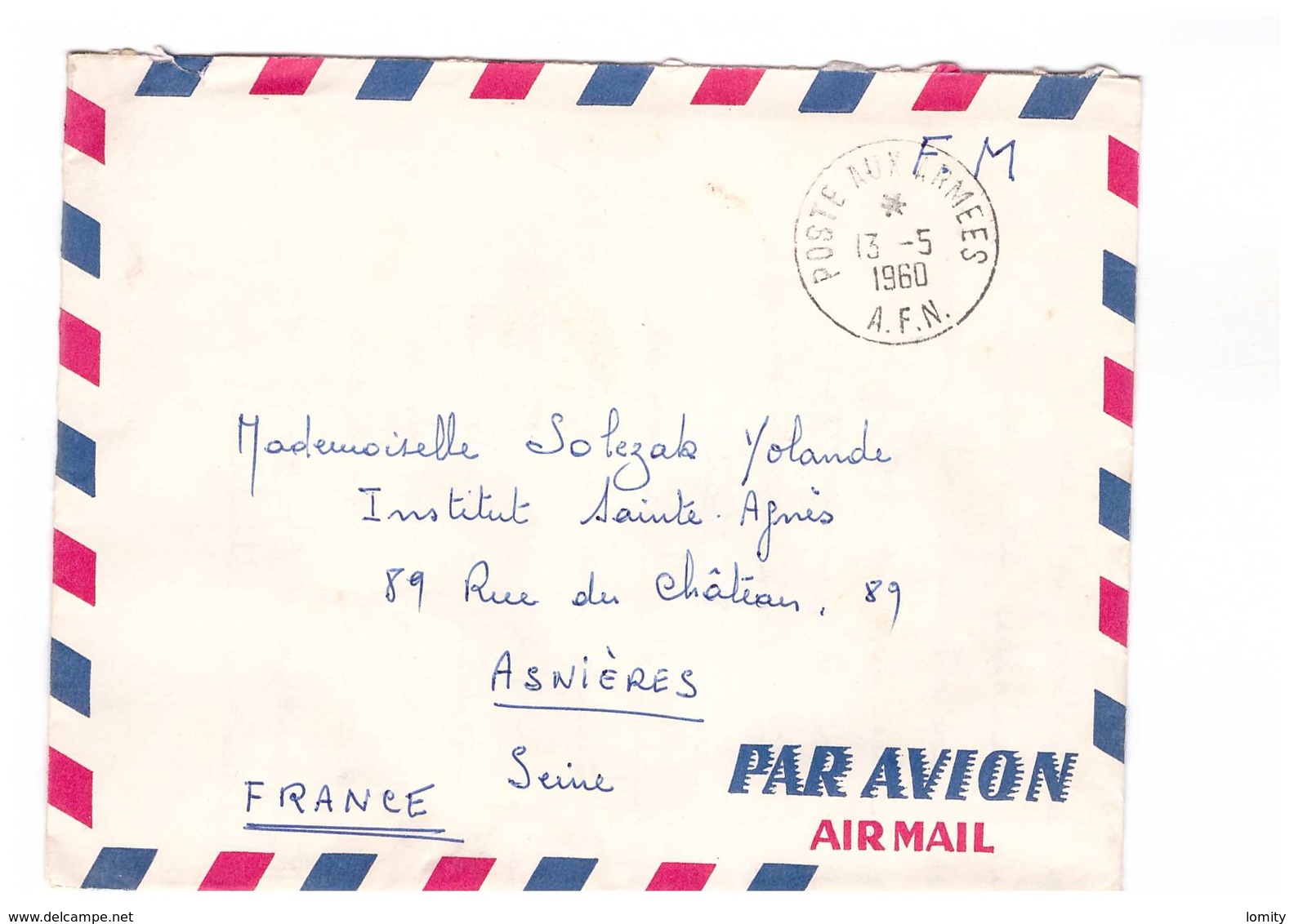 FRANCE Guerre D' Algérie Lettre Par Avion Poste Aux Armées AFN 13 Mai 1960 à Destination Asnieres Brigadier SP 88207 - Guerre D'Algérie