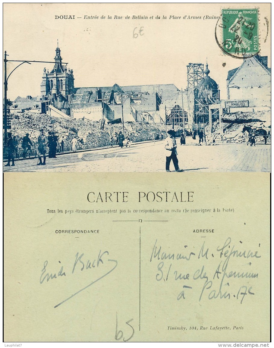 [505306] Carte-France  - (59) Nord, Douai, Entrée De La Rue De Bellain Et De La Place D'Armes, Ruine - Douai