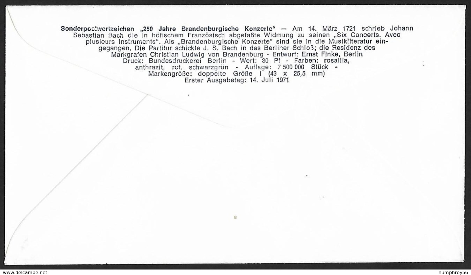 1971 - BERLIN - FDC - Michel 392 [Johann Sebastian Bach] + BERLIN 12 - Other & Unclassified