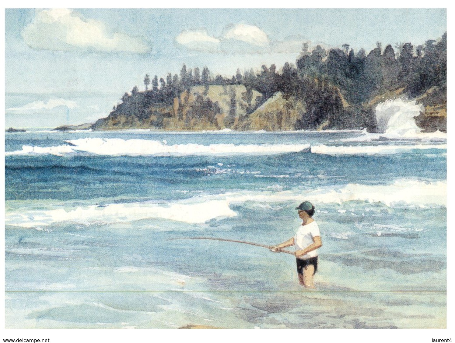 (DEL 561) Australia Norfolk Island - With Stamp At Back Of Card - Rock Fishing - Norfolk Island