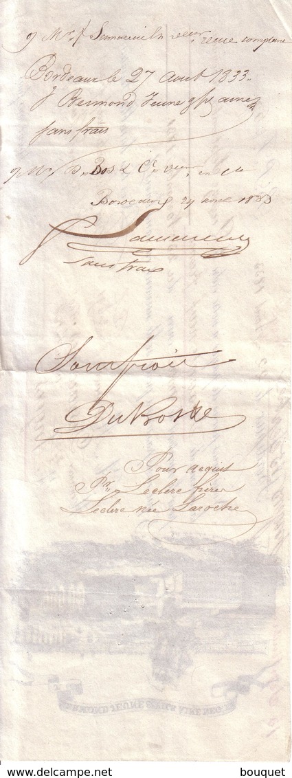 GIRONDE - BORDEAUX -  ENTÊTE LITHOGRAPHIE - J. BERMOND JEUNE & FILS AINE , VINS , RHUMS ANGLAIS , LIQUEURS - 1833 - Lettres De Change