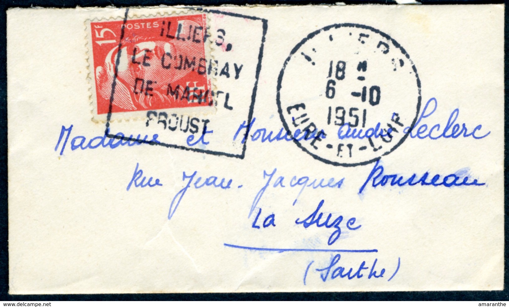 Enveloppe 9,5x5,5cm - Daguin à Flamme D'Illiers-Combray (Eure-et-Loir) - 1921-1960: Modern Tijdperk