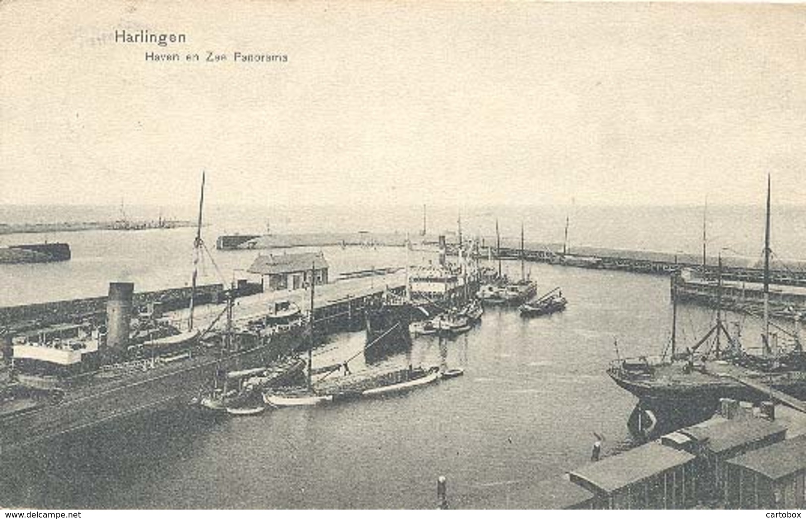 Harlingen, Haven En Zee Panorama  (binnenscheepvaart)    Stempel Nieuweschans - Harlingen