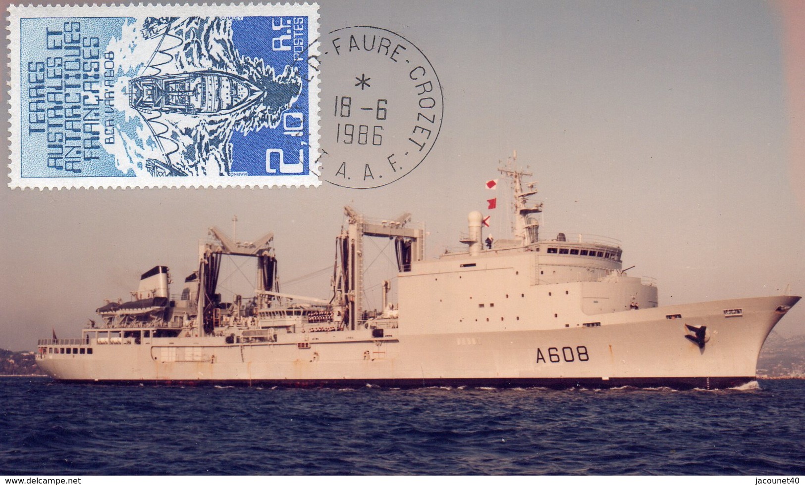 Taaf Crozet Base Alfred Faure Passage Du  BCR Var A 608 Carte Photo Maximum Du 18/6/1986 - Used Stamps