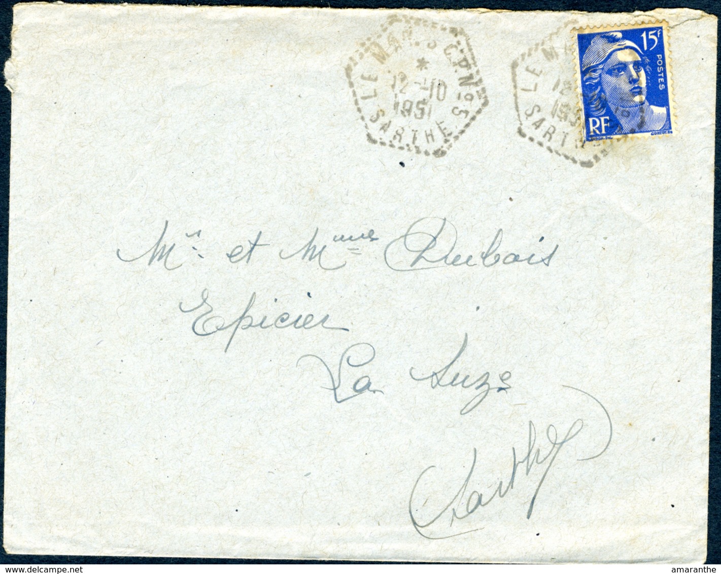 Lettre 14,5x11,5cm - Cachet Hexagonal Le Mans C.P.N°5 - 1921-1960: Période Moderne