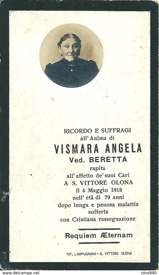 LUTTINO: - VISMARA ANGELA - S. VITTORE OLONA - M: 1918 - Religione & Esoterismo