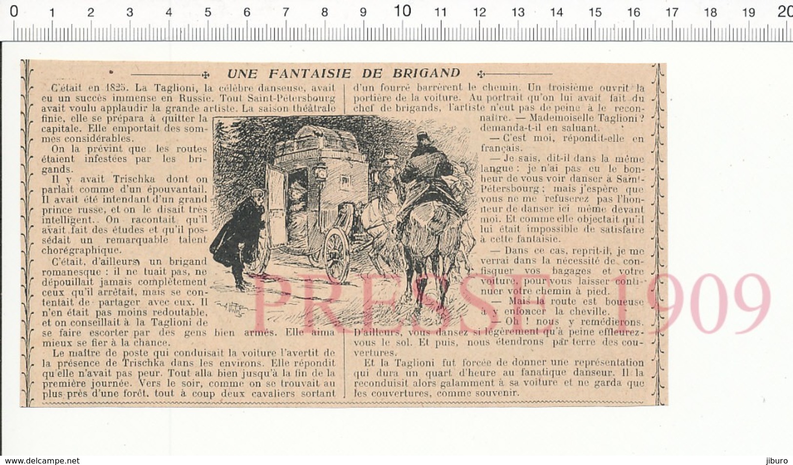 Presse 1909 Anecdote Sur La Danseuse Taglioni Et Le Brigand Russe Trischka Voiture Malle-poste 216PF10XR - Unclassified