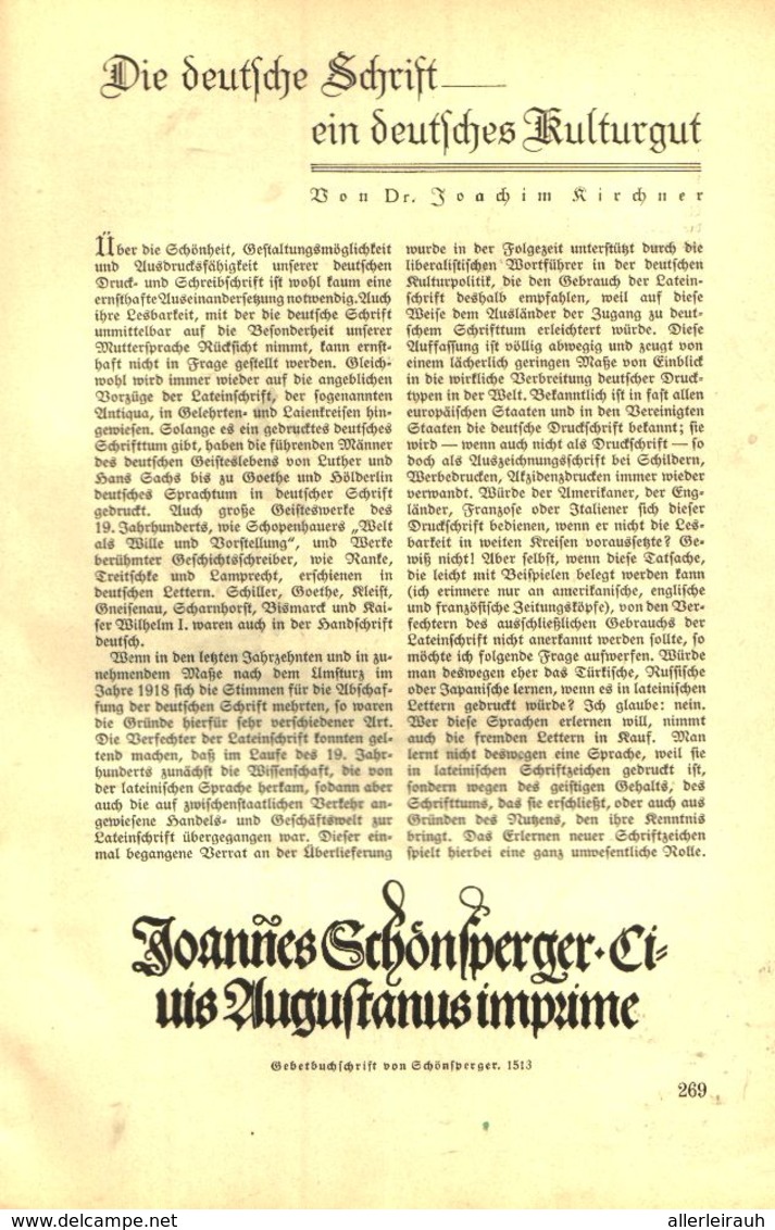 Die Deutsche Schrift - Ein Deutsches Kulturgut  /Artikel, Entnommen Aus Zeitschrift /1935 - Empaques