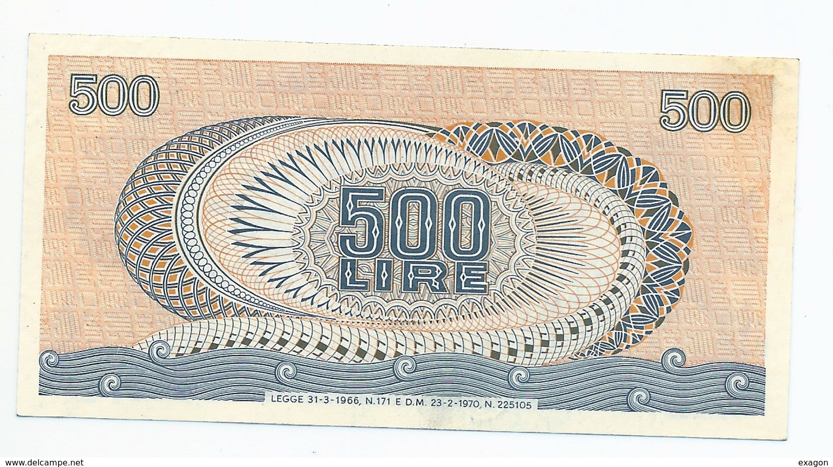 BANCONOTA  Da  500  Lire - Serie  MEDUSA  -  Legge 31.3.1966  N. 171 E D:M: 23.2.1970  N: 22516. - 500 Lire