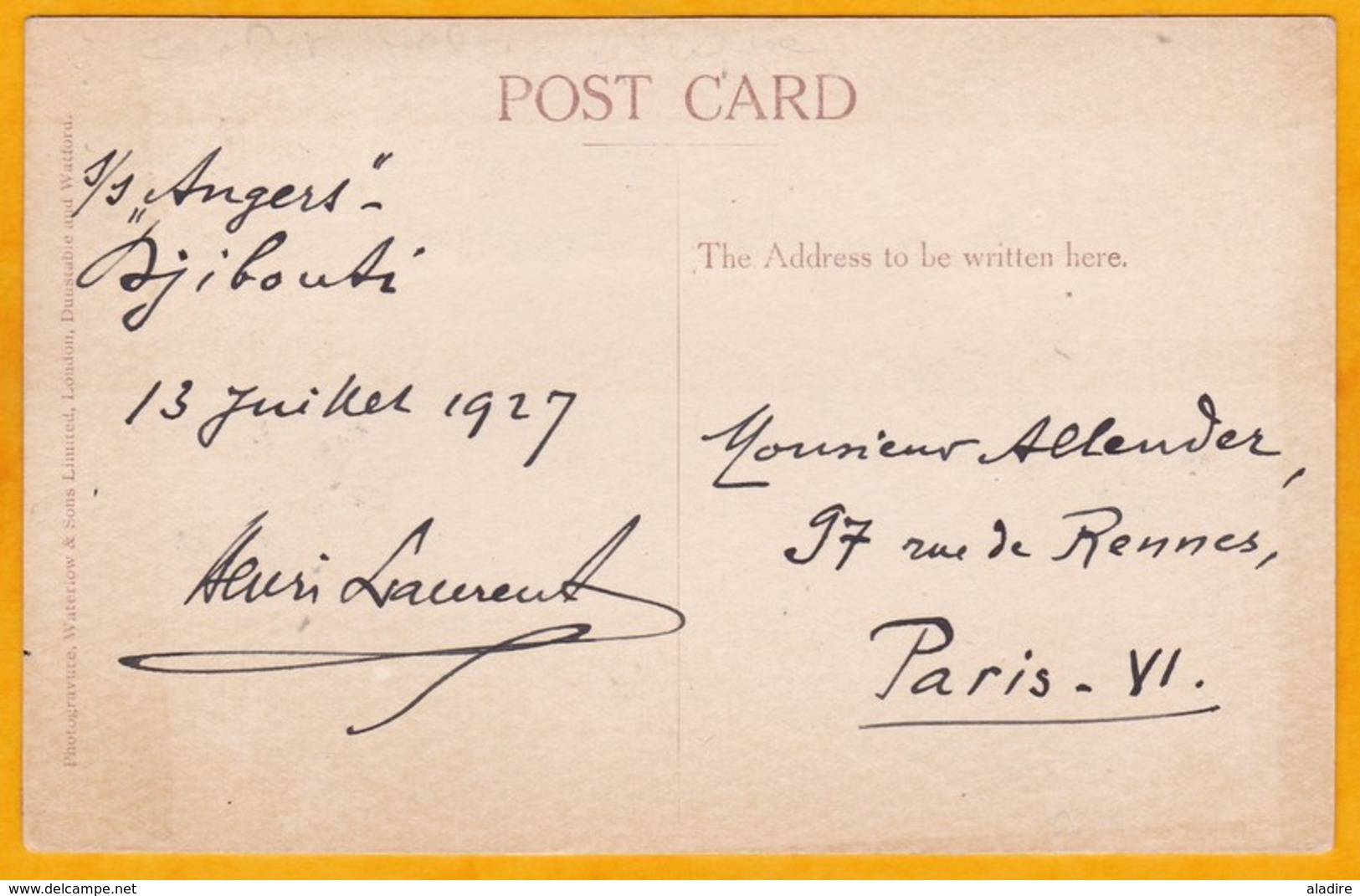 1927 - CP De Djibouti, Côte Française Des Somalis Vers Paris - Affranchissement 15 Centimes Multicolore - Briefe U. Dokumente