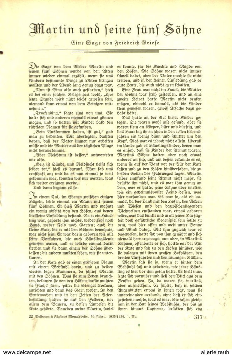 Martin Und Seine Fuenf Söhne (eine Sage Von Friedrich Griese)  /Artikel, Entnommen Aus Zeitschrift /1935 - Packages