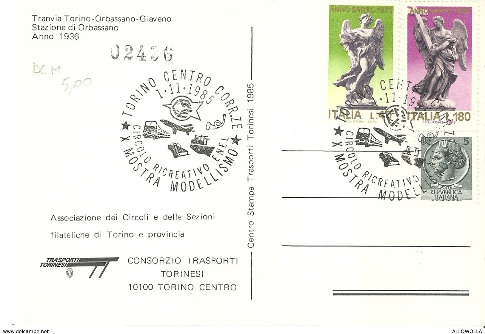 668 "TRANVIA TORINO-ORBASSANO-GIAVENO-STAZIONE DI ORBASSANO 1936. CART. NON SPED. - Transports