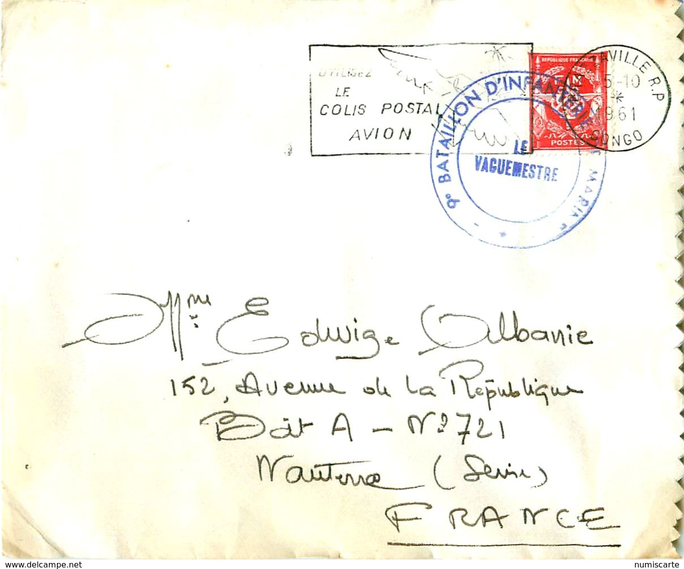 Lettre FM - BRAZZAVILLE 1961 - Cachet 9e Bataillon D' Infanterie De Marine - Cachets Militaires A Partir De 1900 (hors Guerres)