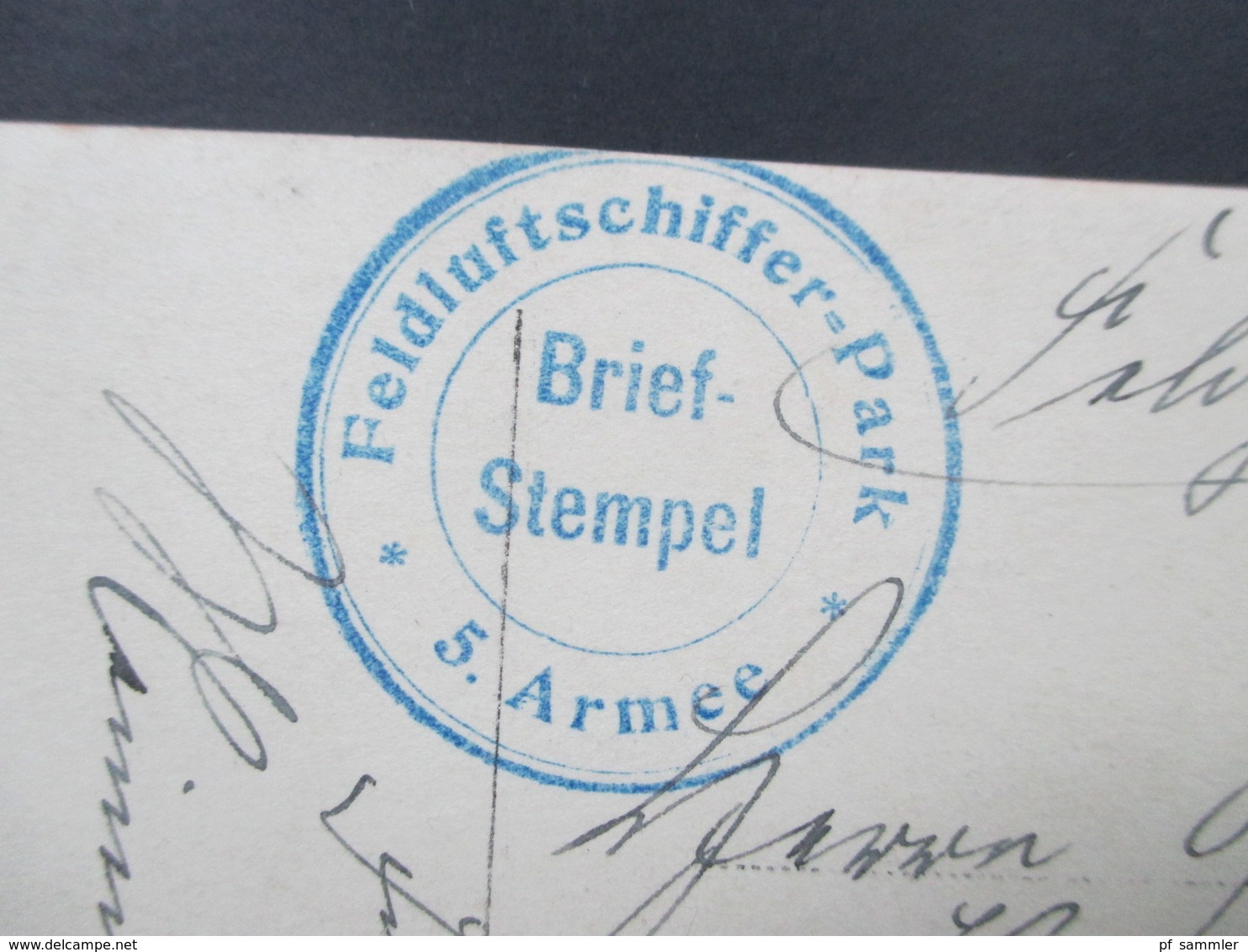 AK 1916 1.WK Automobil blauer Stempel Feldluftschiffer - Park 5. Armee Seltene Karte. Julius Flechtner Unna