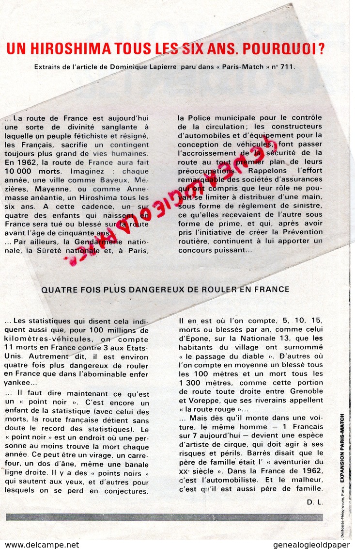 75- PARIS- PUBLICITE PARIS MATCH- SUR LE ROUTES DE FRANCE UN HIROSHIMA TOUS LES SIX ANS- EXTRAIT DOMINIQUE LAPIERRE - Reclame