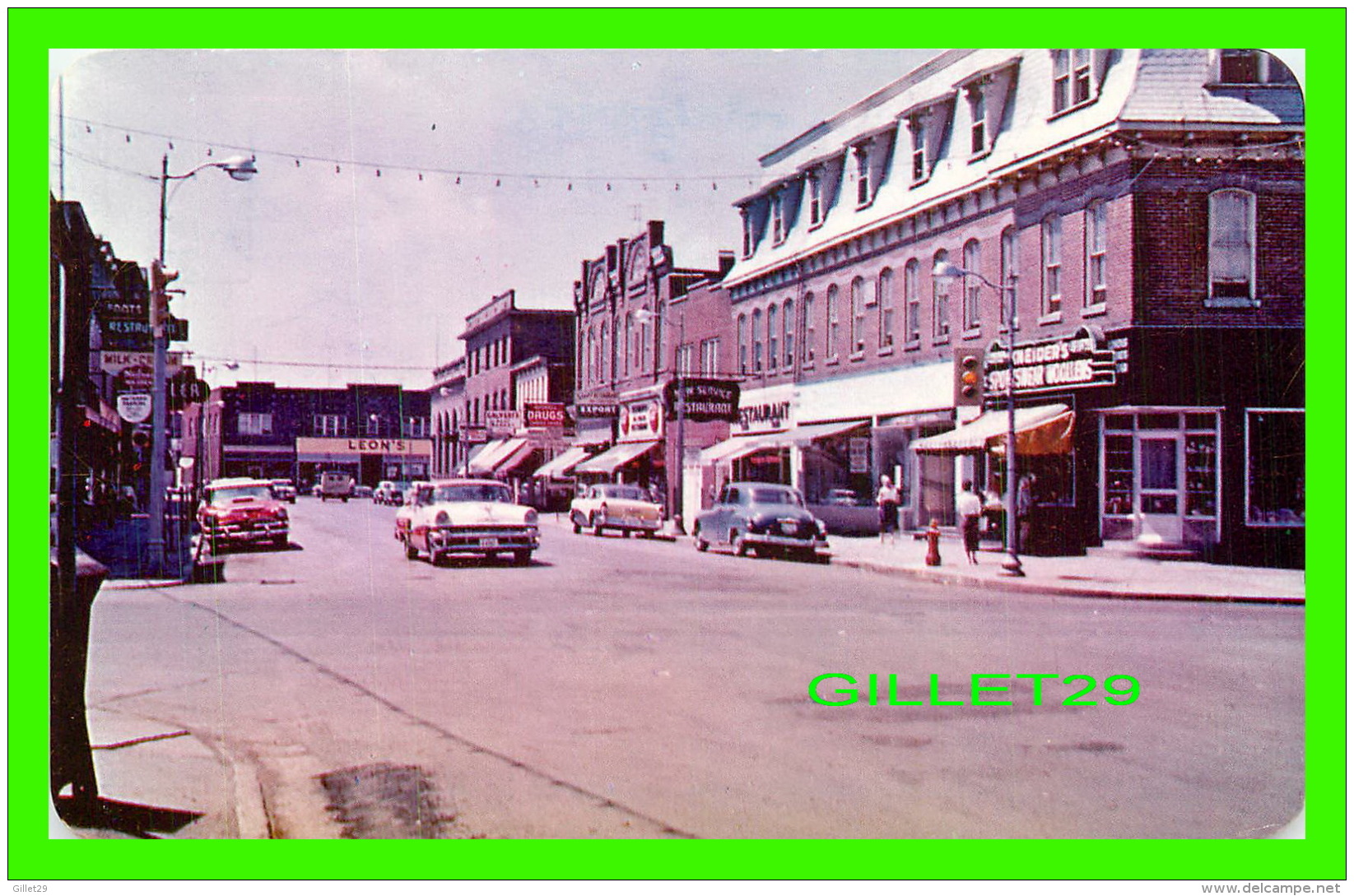 DUNNVILLE, ONTARIO - QUEEN STREET -ANIMATED WITH OLS FORD & DODGE - ALEX WILSON PUB. LTD - - Autres & Non Classés