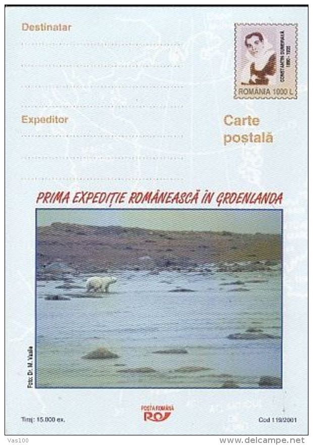 POLAR PHILATELY, FIRST ROMANIAN EXPEDITION IN GREENLAND, ARCTICA, PC STATIONERY, ENTIER POSTAL, 2001, ROMANIA - Arctische Expedities