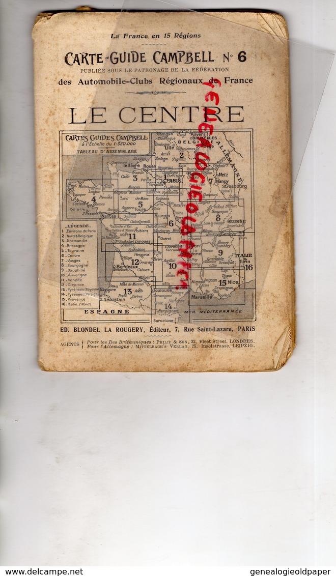 75- PARIS- CARTES GUIDE CAMPBELL-AUTOMOBILE CLUB FRANCE-LE CENTRE-LOIRET-AUBE-YONNE-CHER-NIEVRE-CREUSE-INDRE-ALLIER - Roadmaps