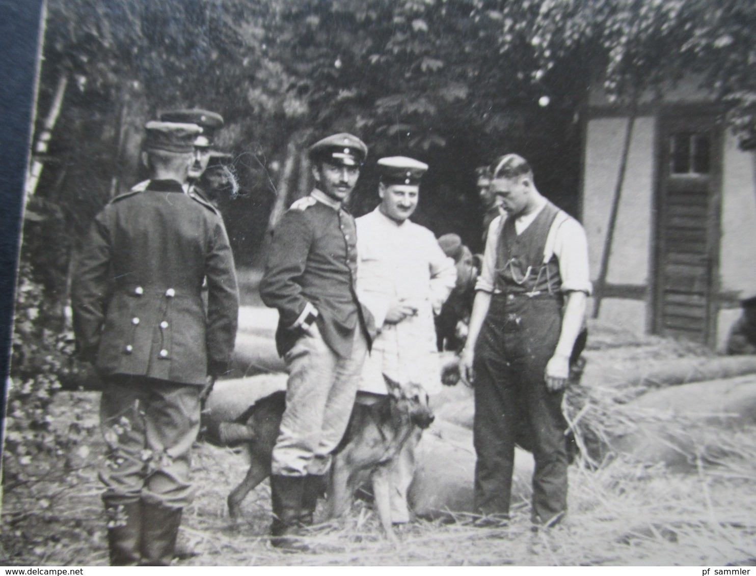 AK / Foto 1. WK Soldaten Füllen Große Strohsäcke! Soldaten Mit Schäferhund - Weltkrieg 1914-18