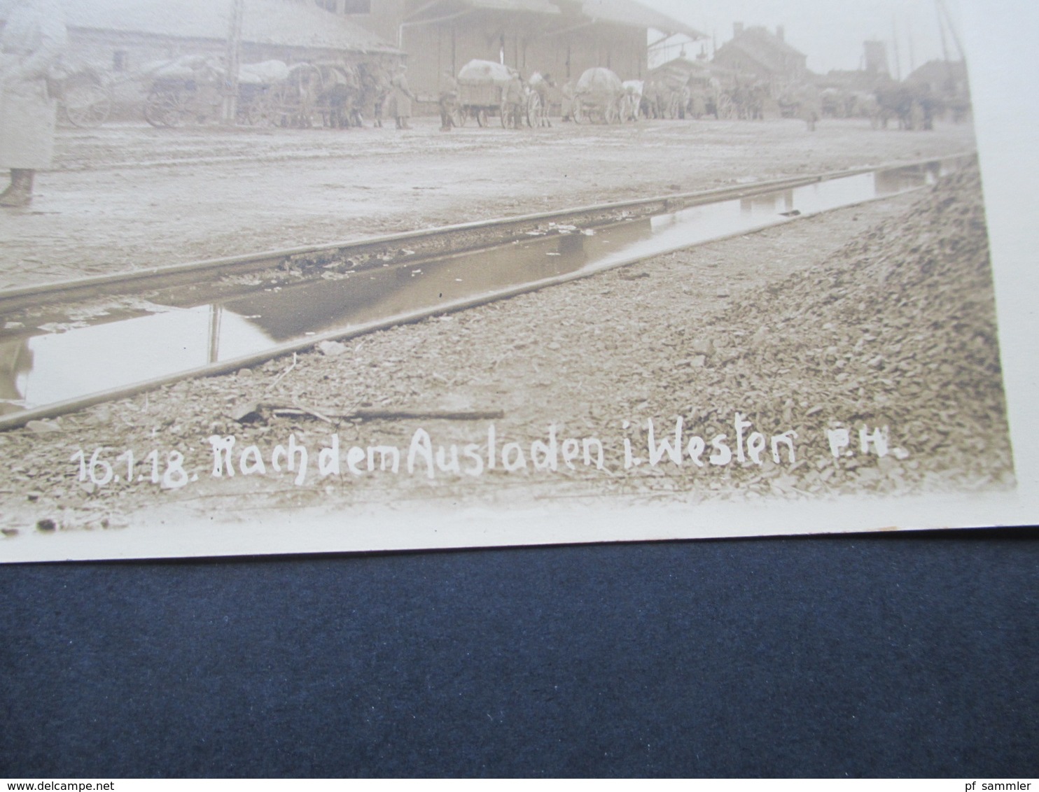 AK / Foto 1. WK 16.1.1918 Nach Dem Ausladen Im Westen. Bahnhof Mit Pferdekutschen - Weltkrieg 1914-18