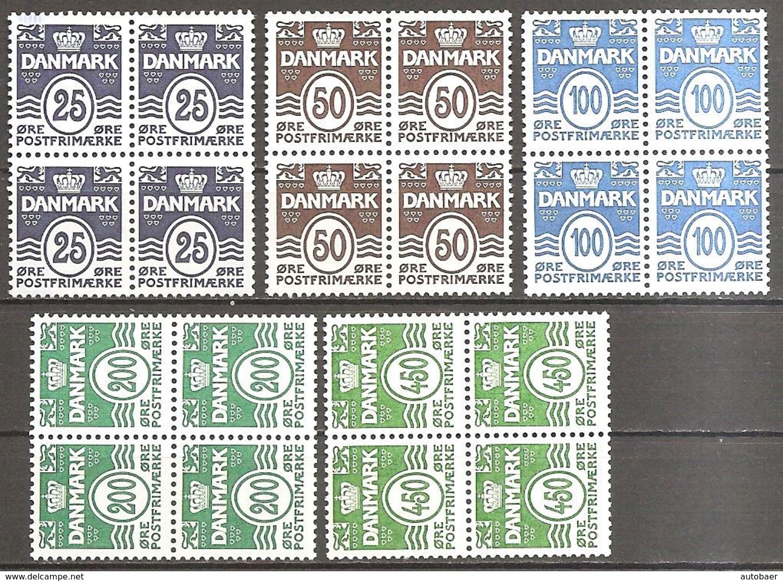 Denmark Danmark Dänemark 2005 Wellenlinien Michel No. 1412-16 4er-Blocks Mint MNH Neuf Postfrisch - Nuevos
