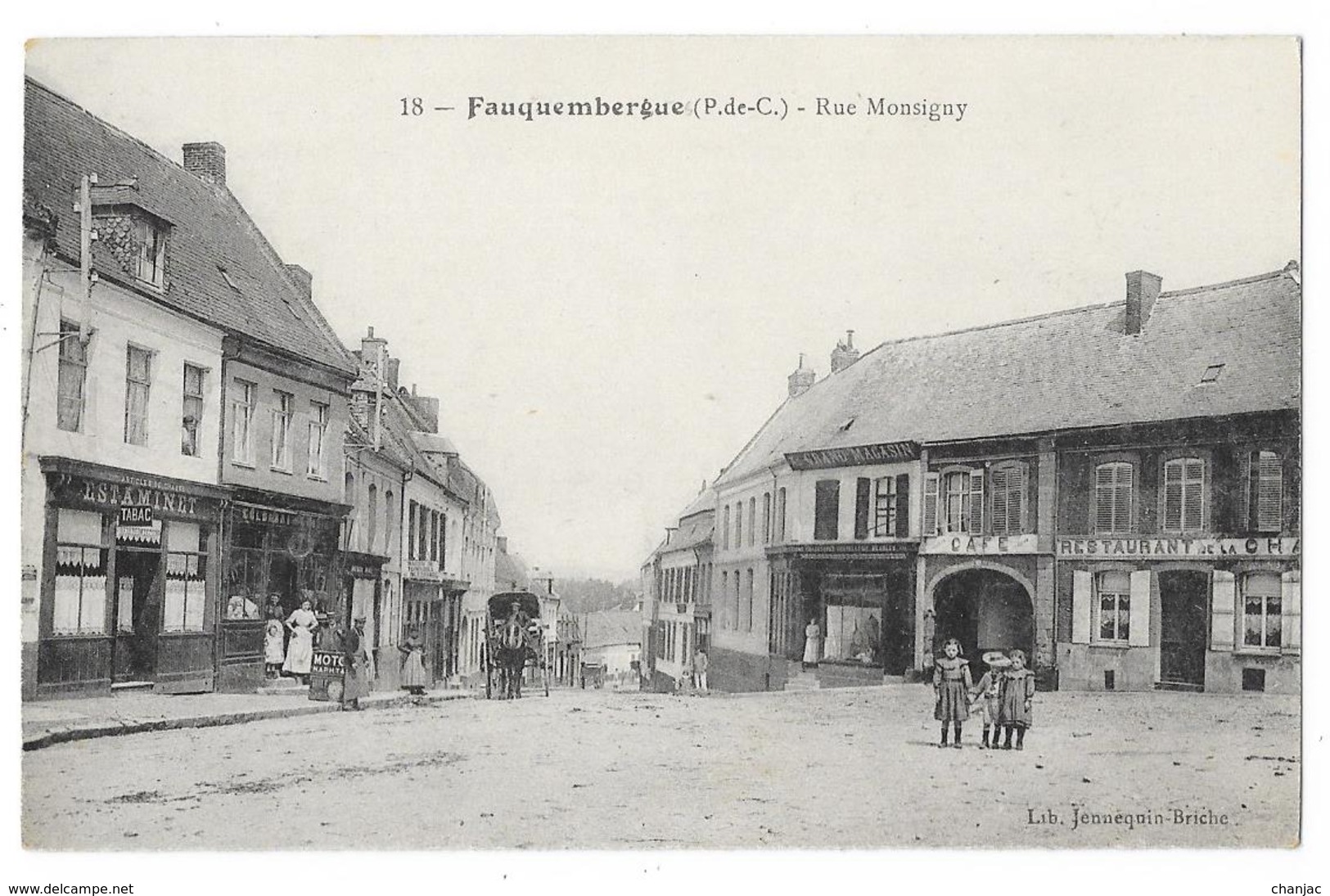 Cpa:62 FAUQUEMBERGUE (ar. Saint Omer) Rue Monsigny (Estaminet, Tabac,Café, Attelage) N° 18 - Fauquembergues