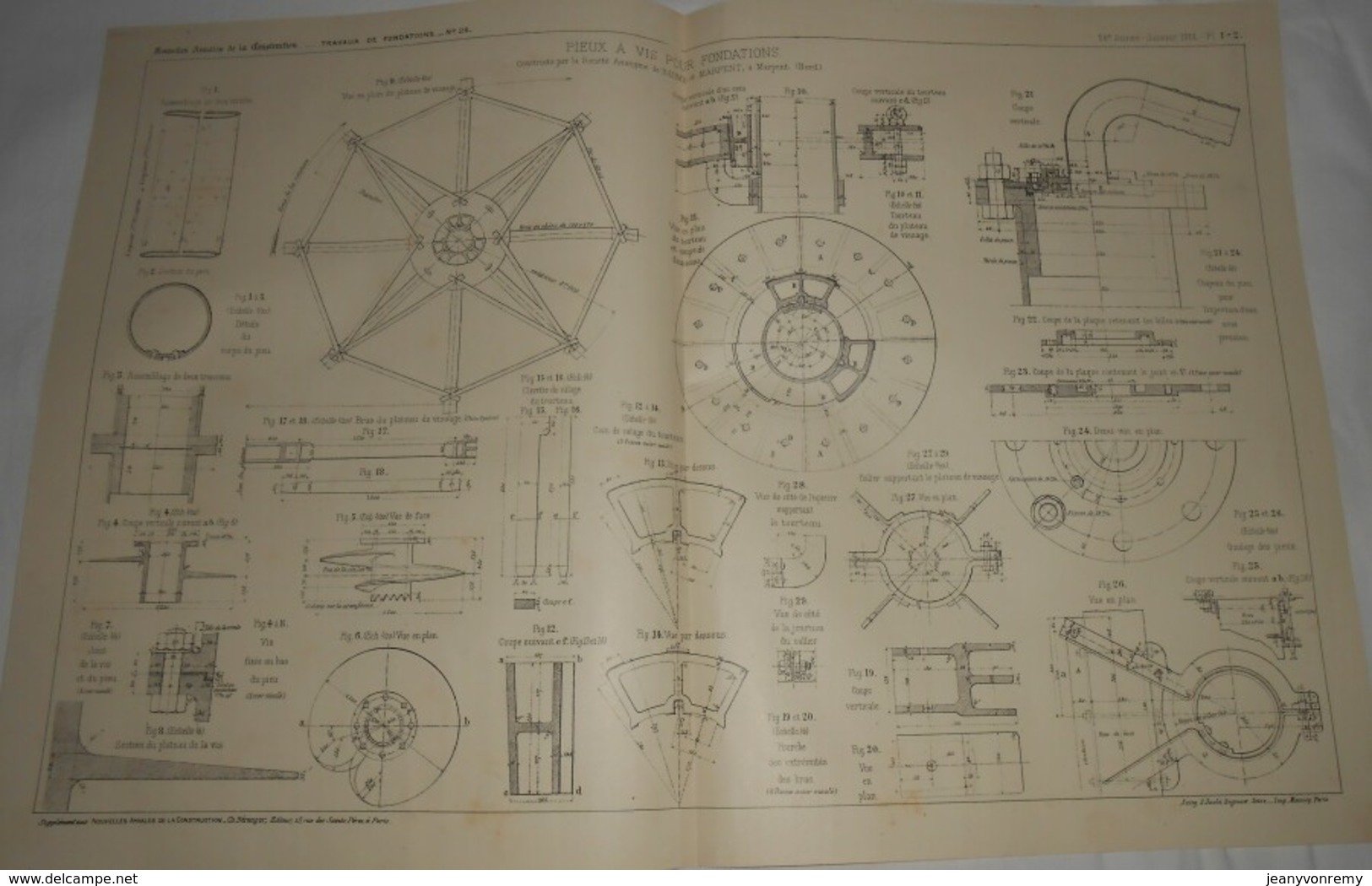 Plan De Pieux à Vis Pour Fondations.à Marpent Dans Le Nord. 1912 - Public Works