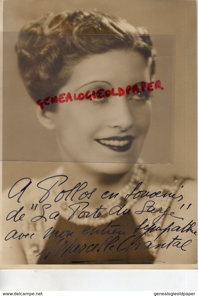 GRANDE PHOTO STUDIO INTRAN- ORIGINALE DEDICACEE MARCELLE CHANTAL PANNIER-ACTRICE PARIS 1901-1960-BACCARA- DEDICACEE - Foto Dedicate