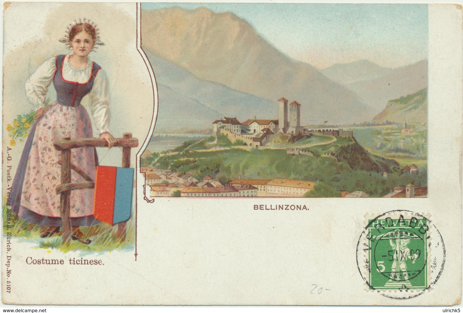 Litho Bellinzona Stempel Verdabbio 1909 - Altri & Non Classificati