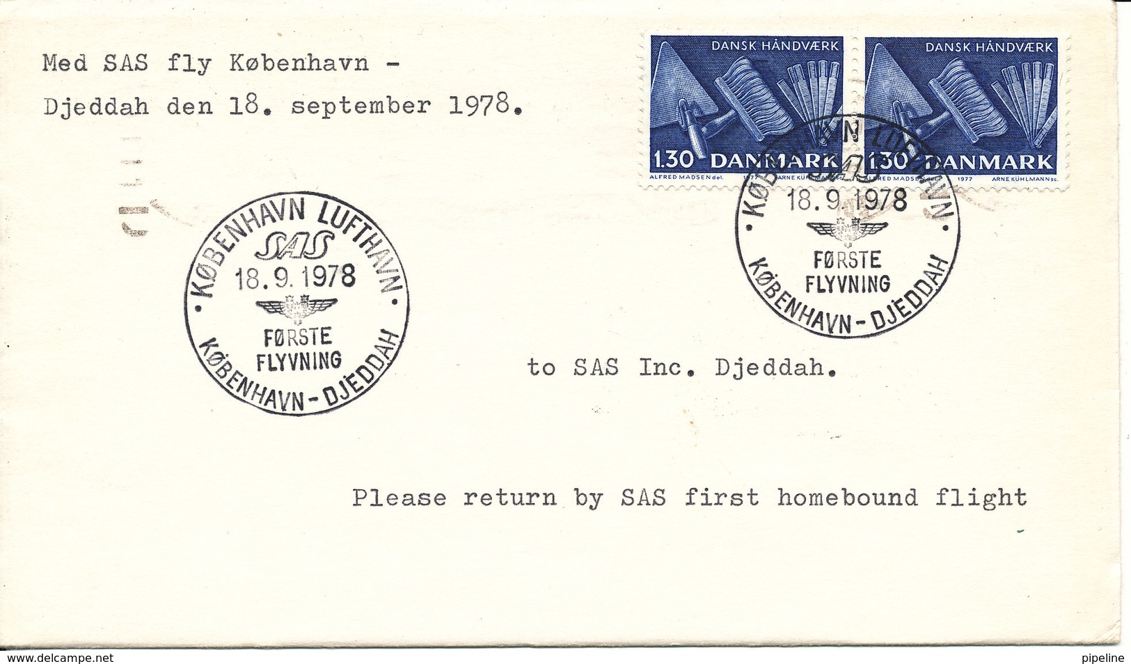 Denmark SAS First Flight Copenhagen - Djeddah 18-9-1978 - Covers & Documents