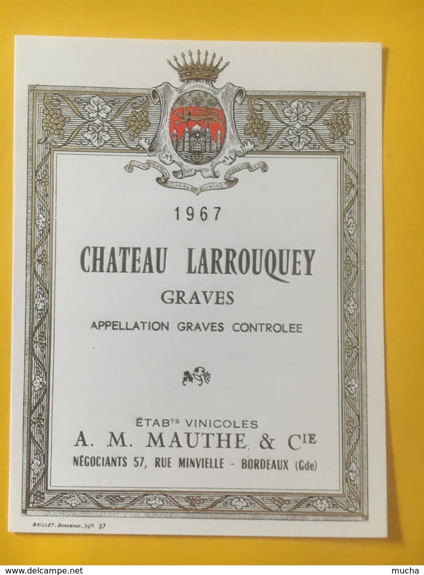 8217 - Château Larrouquey Graves  1967 - Bordeaux