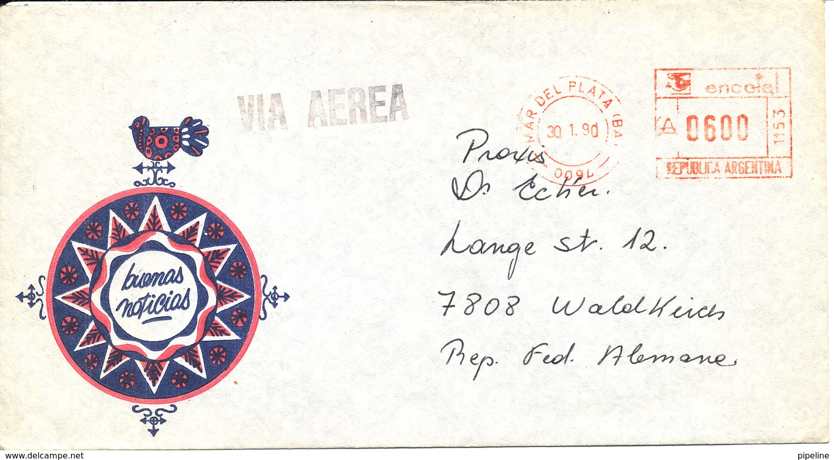 Argentina Cover With Meter Cancel 30-1-1990 Sent Air Mail To Germany - Covers & Documents