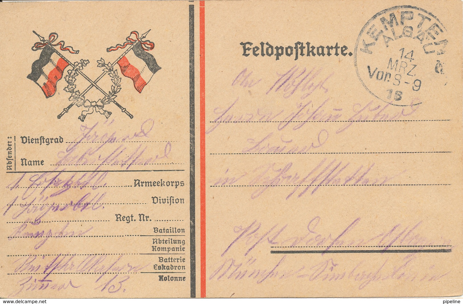 Germany Feldpostkarte Kempten 14-3-1916 - Covers & Documents