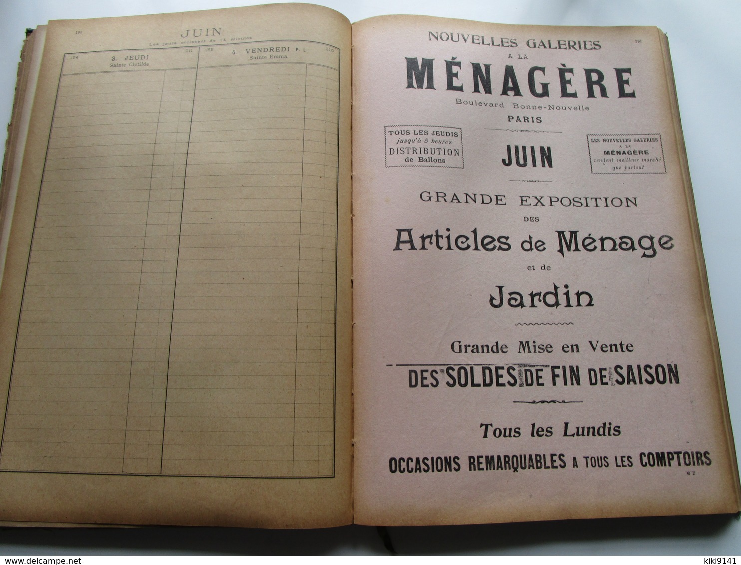 Nouvelles Galeries à la Ménagère - AGENDA BUVARD 1909 (430 pages)