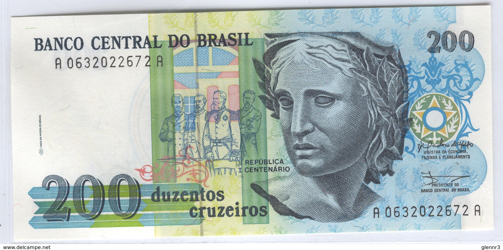 BRAZIL 229 1990 200 Cruzeiros UNC - Brésil