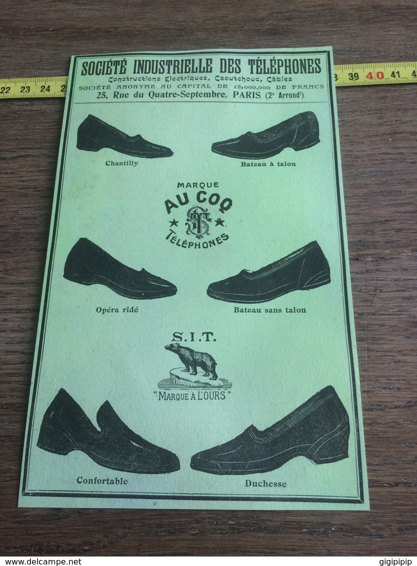 1930 PUBLICITE CHAUSSURES AU COQ BOTTE CHANTILLY PARIS SIT MARQUE A L OURS - Verzamelingen