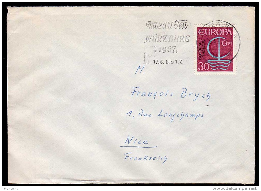 Germany (1967) Wurzburg Mozart Festival Cancel On Envelope. - Other & Unclassified