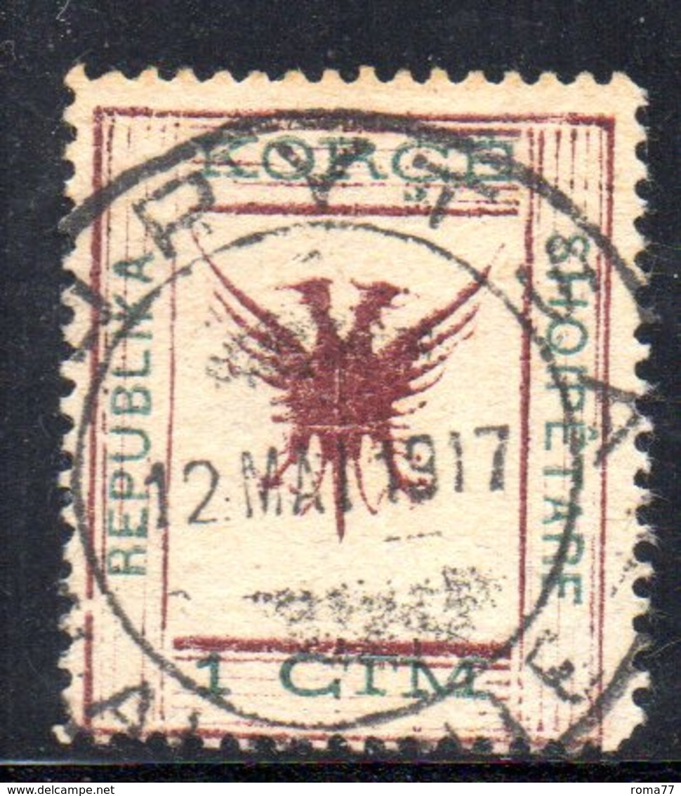 70 490 - ALBANIA 1917 ,  Koritza Yvert  N. 52  Usato  (REPUBLIKA) . Firma Enzo Diena - Albanie