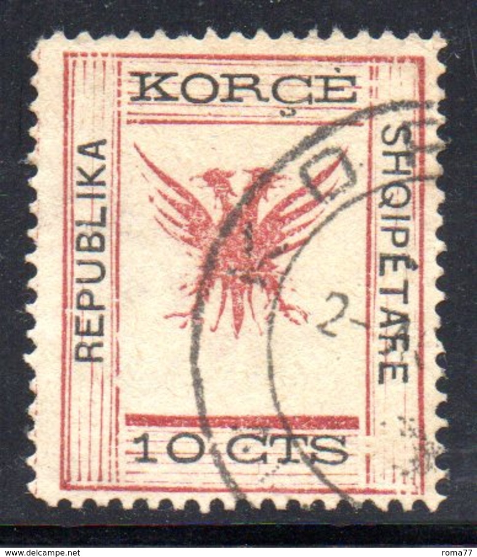 73 490 - ALBANIA 1917 ,  Koritza Yvert  N. 56  Usato  (REPUBLIKA) . Firma Enzo Diena - Albania